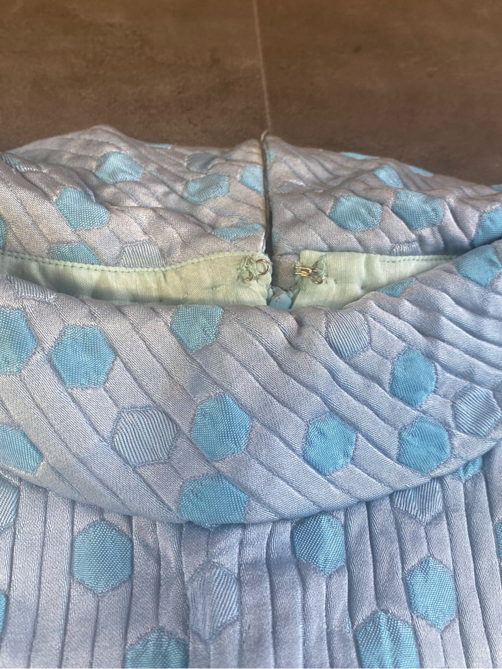 VTG 1960’s ILGWU Union Made Mid Century Light Blue Geometric Midi Dress-Details - Picture 5 of 9
